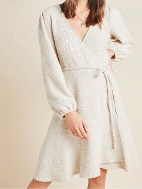 Anthropologie Diana Knit Cream Wrap Midi Dress